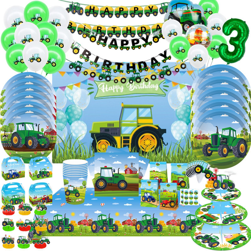Car Accessories Banner - Groene landbouwtractor thema wegwerp servies papieren