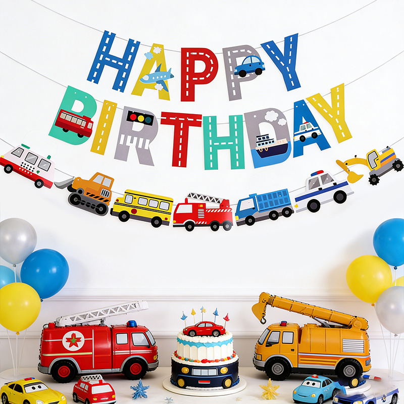 Car Accessories Banner - Cartoon auto gelukkige verjaardag banner kinderen
