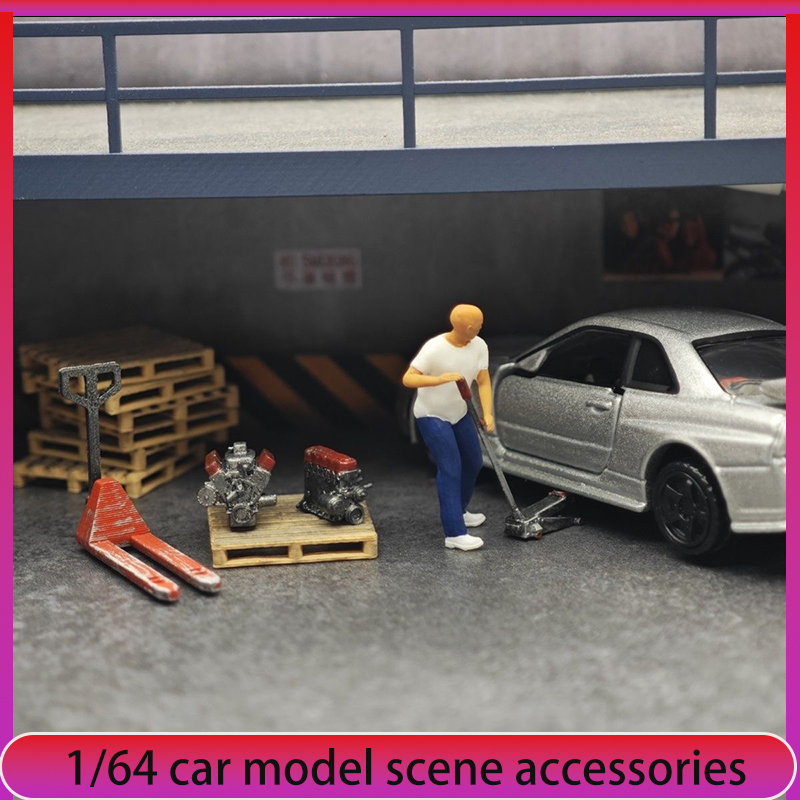 Car Accessories Decoration - 1:64 automodel reparatiewerkplaats scènedecoraties, krik, minifiguur,