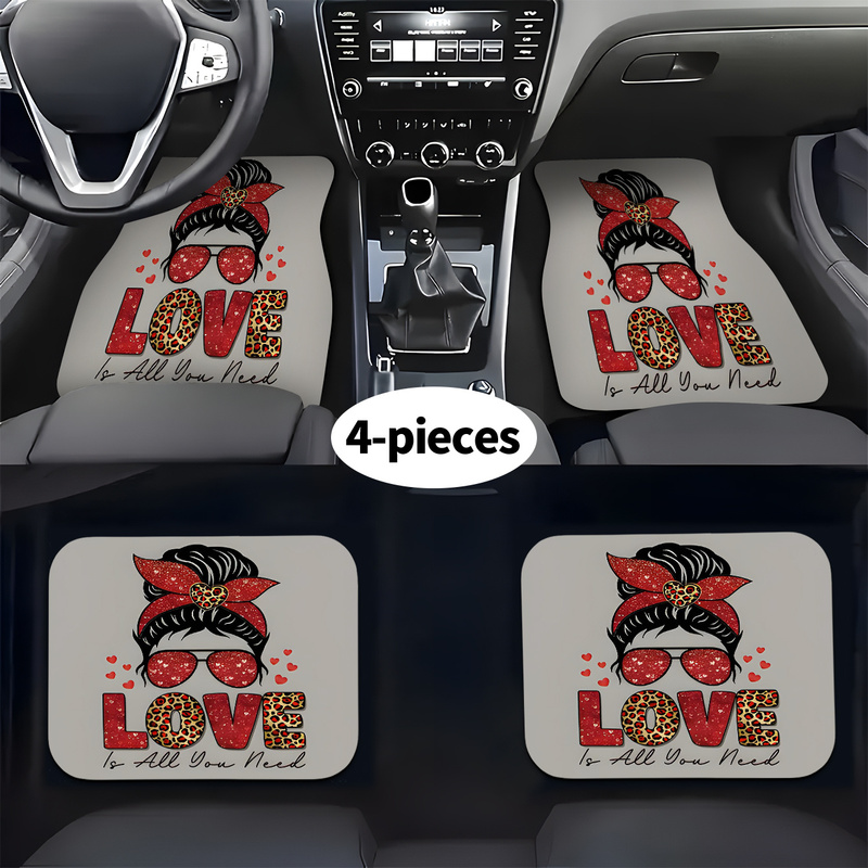 Car Accessories Bunnings - 4-delige autovloermatten, rood luipaardhartprint met messy